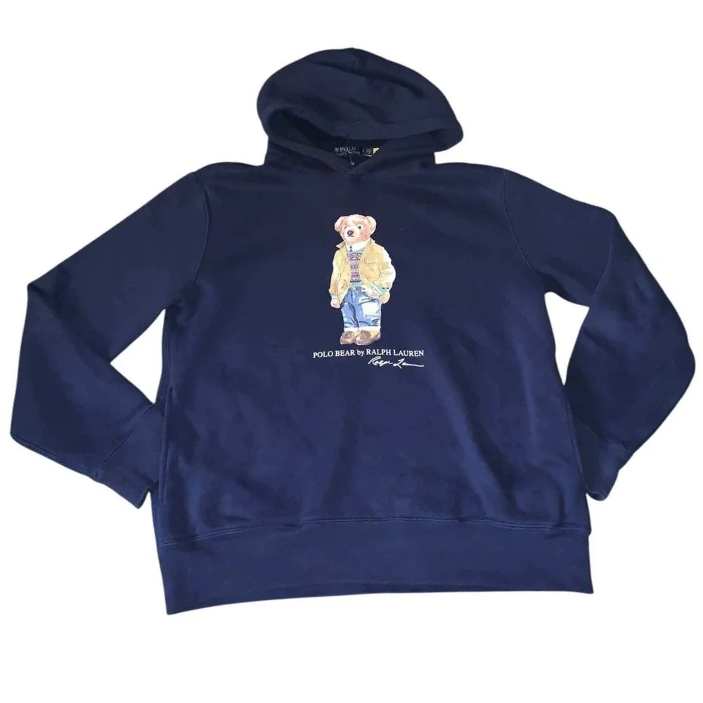 Polo Ralph Lauren Navy Blue Polo Bear Hoodie L Utility Jacket Tan Denim Gorpcore